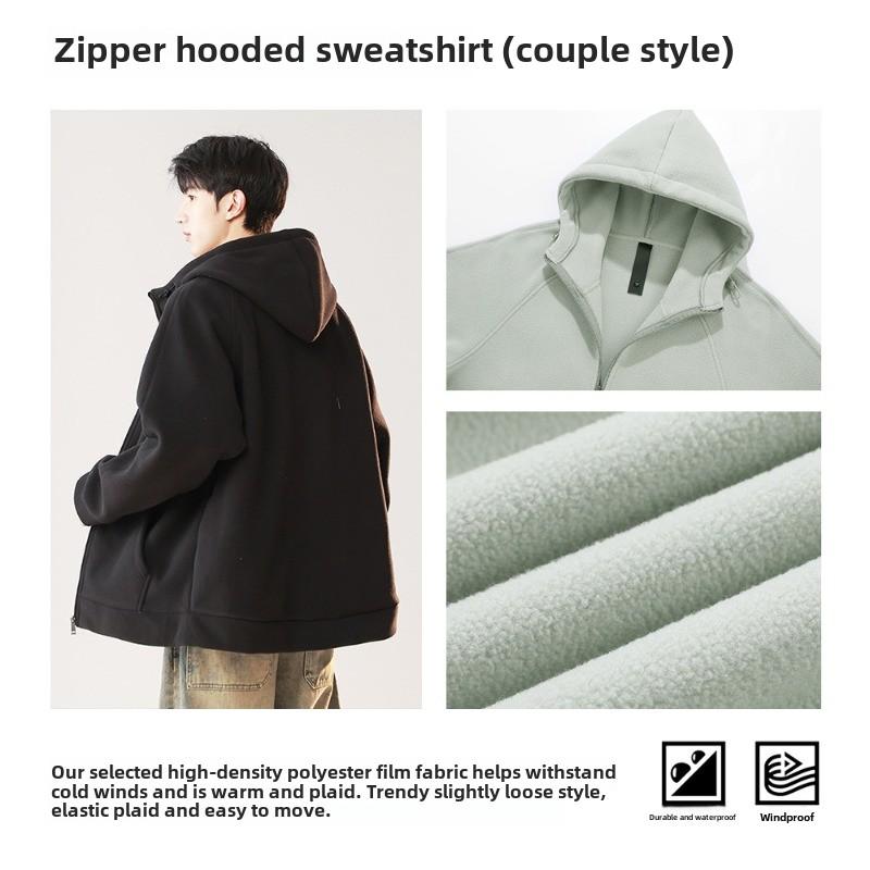 Double-sided Polar Fleece Zipper Hooded Jacket Casual Long-sleeved Jacket Sweatshirt for Men and Women