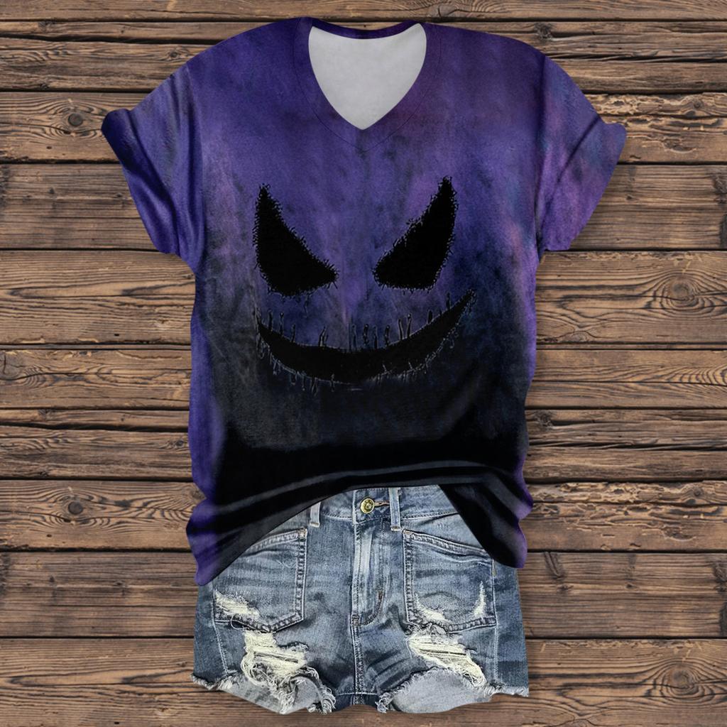 Moda Donna Casual Manica a Tre Quarti Lettere di Halloween, Top con Stampa Faccia