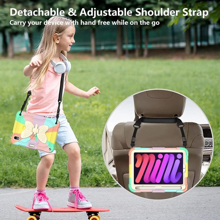 For iPad Mini 6 / Mini 2024 Beige PC + Silicone Anti-drop Protective Tablet Case with Butterfly Shape Holder & Pen Slot