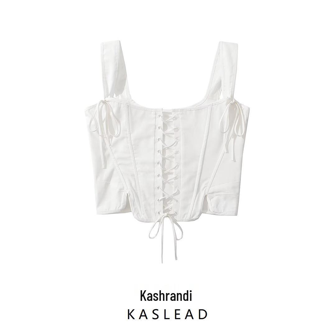 

Spring 2025 Women s European & American Style Versatile Tie-Up Vest Top Small белый