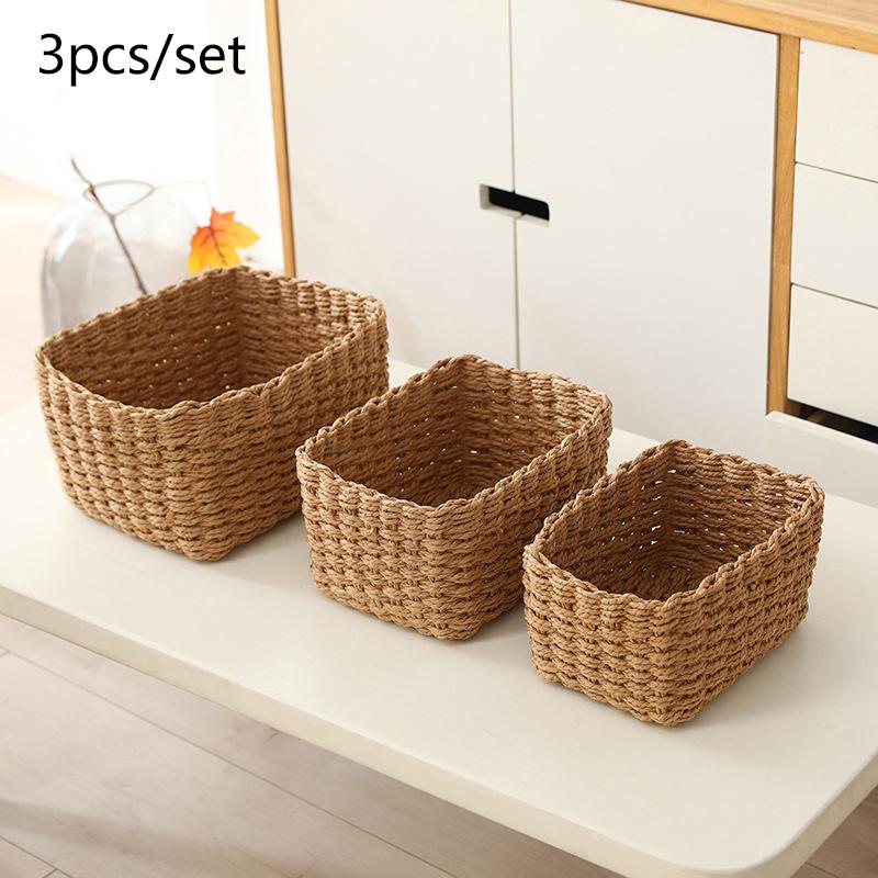 

3 шт. Плетеные вручную соломенные мягкие круглые корзины для хранения из бумажной веревки для организации, декоративные контейнеры для хранения, офисная коробка для хранения