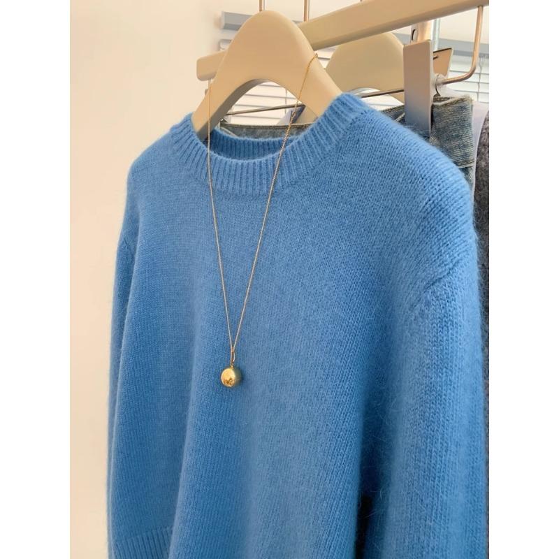 Jesień Zima Sweter Damski z Okrągłym Dekoltem, Koronkową Naszywką, Luźny, Casualowy, Imitujący Dwie Części, Dzianinowy Pulower Top