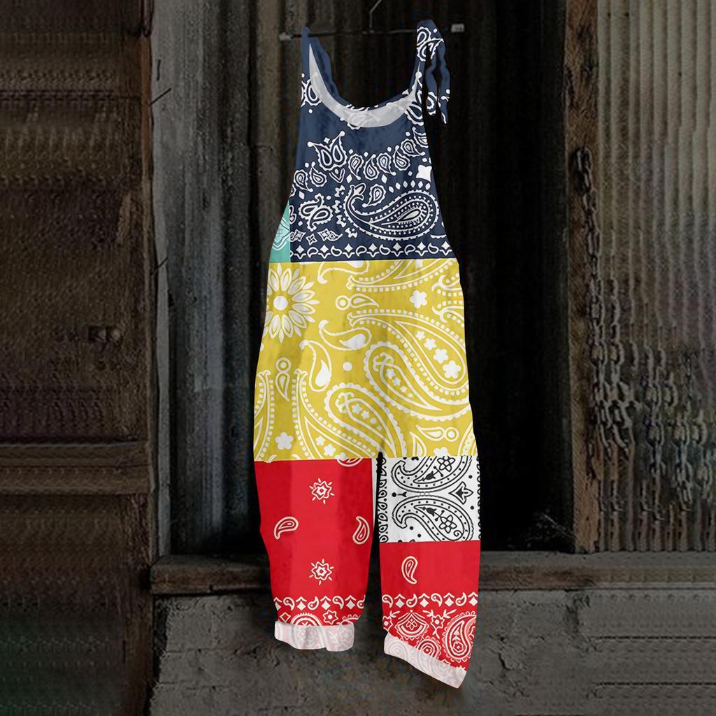 Women's Jumpsuit Floral Vintage Print Casual Loose Retro Cotton Linen Back Pants