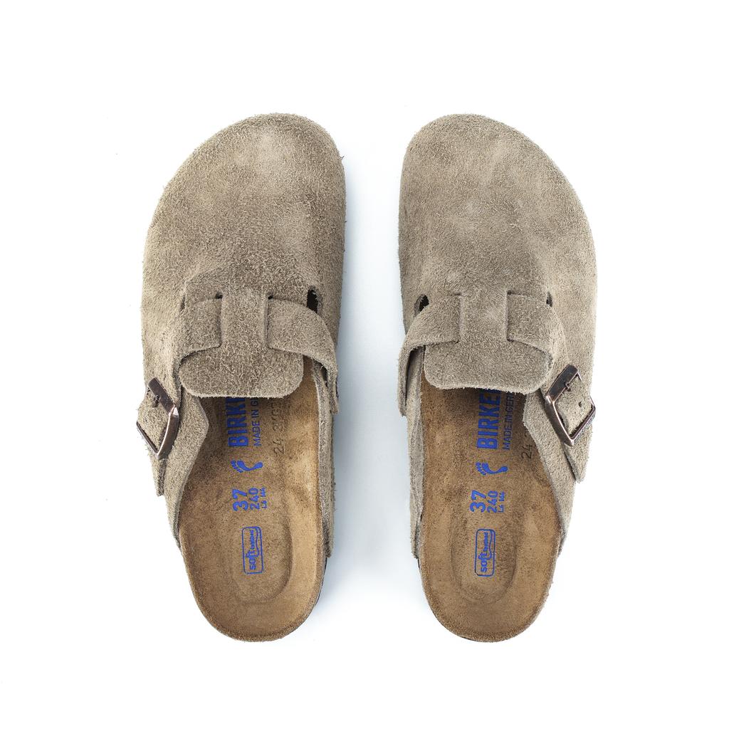 Birkenstock Boston Soft Footbed Suede Narrow Fit Taupe Unisex Sneakers Tan 0560773