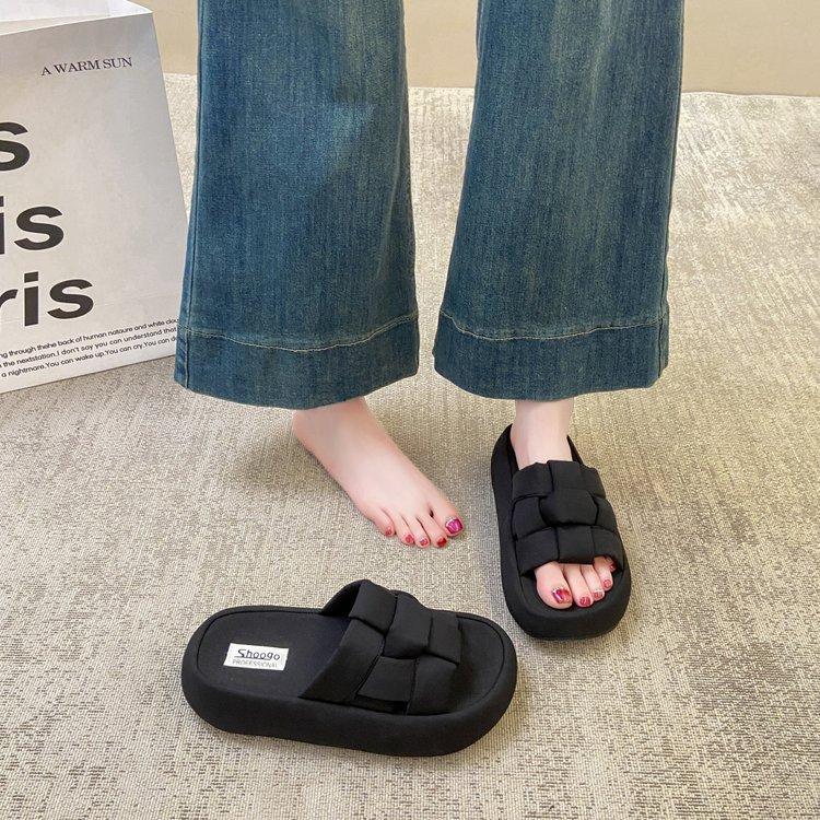 Woven Thick-bottomed Cool Slippers for Women's Outer Wear 2025 New Summer Height-increasing Fashion Slippers One-word High-end Sandals