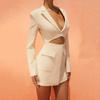 MAITA Women Sexy V-neck Lapel Solid Color Hollow Fake Two Piece Slim Blazer Dress