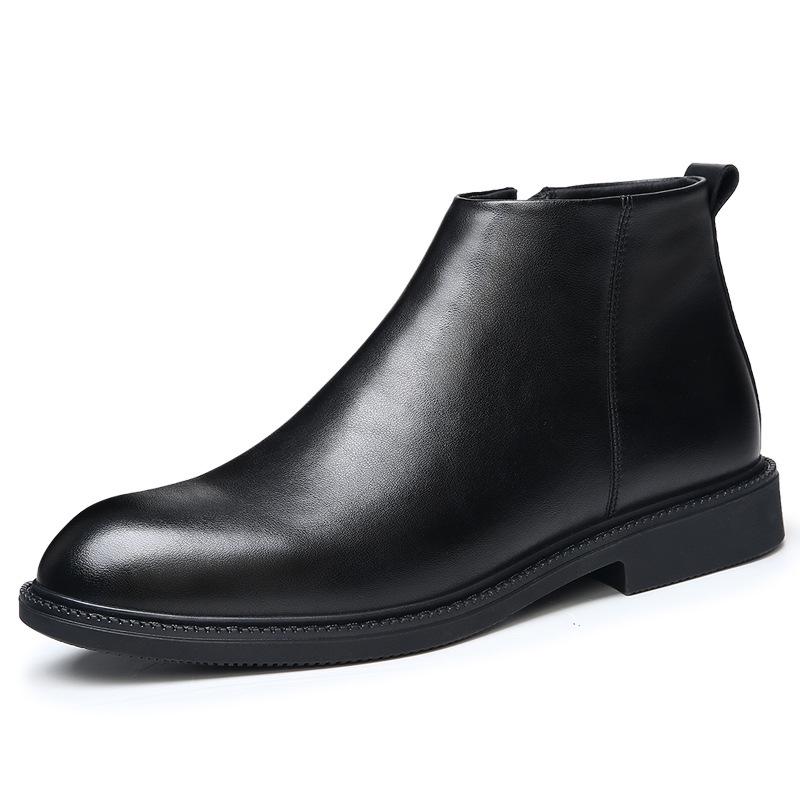 Men's British Style Genuine Leather Chelsea Boots - Autumn/Winter Mid-Cut, Plus Velvet, Warm, Trendy, High-Top, All-Match.