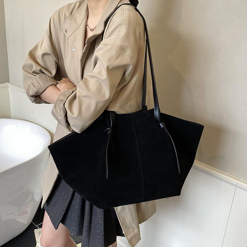 Light Luxury Brand Designer Wing Bag Frosted Suede Tote Bag Solid Color Versatile Large Capacity Women Storage Underarm Bags