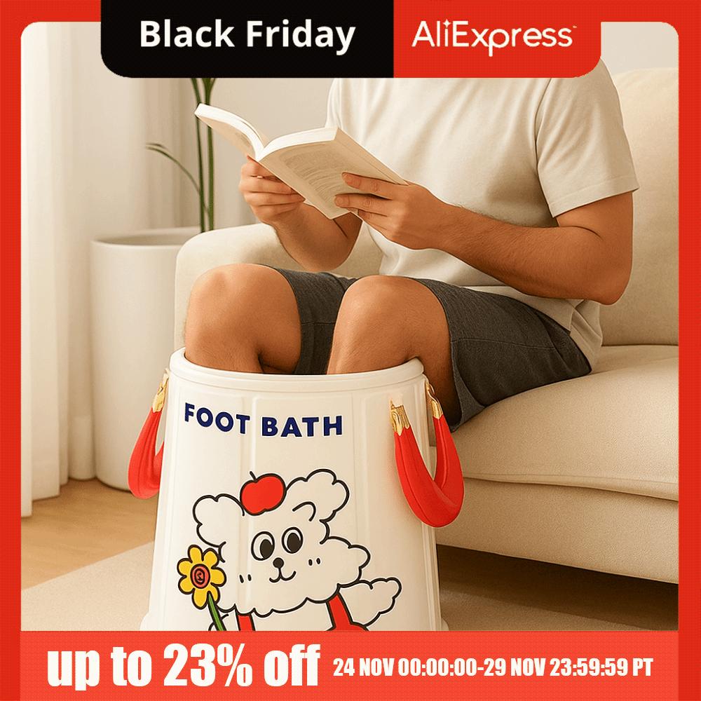 Thickened Collapsible Foot Bath Cartoon Heat Preservation Foldable Tub with Handles Over Calf Portable Foot Bath Travel Camping