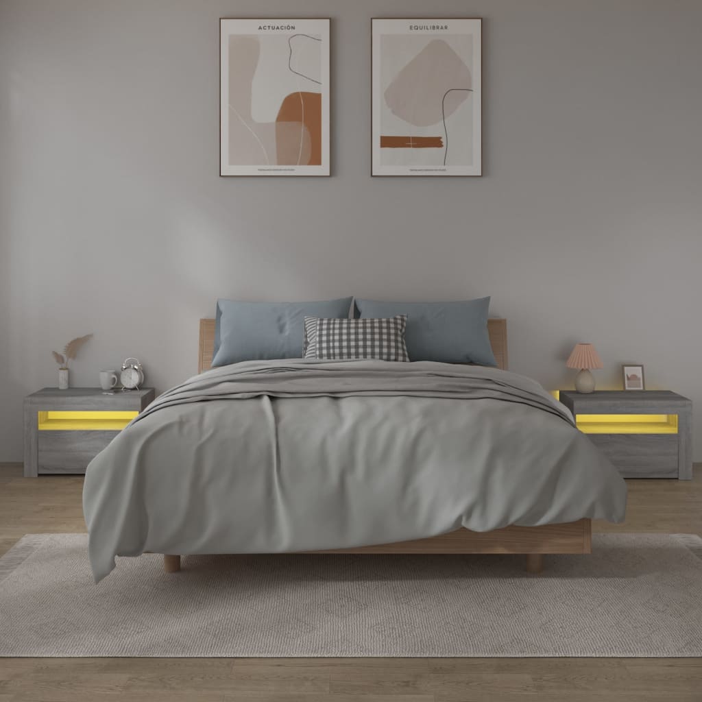 Vidaxl Szafki Nocne Z Led, 2 Szt., Szary Dąb Sonoma, 60X35X40 Cm