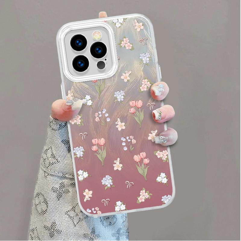 

Модернизированный блестящий серебристый чехол с цветочным принтом и свежими цветами, защитный противоударный чехол на всю заднюю панель для iPhone Samsung iPhone 16 Pro Max