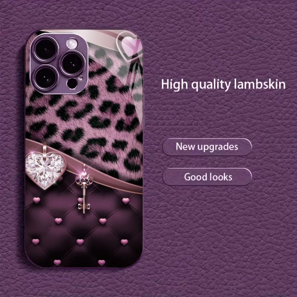Leopard & Diamond Heart Phone Case for Iphone 17 Case for Iphone 17 Pro Max Cover Glass for iPhone 17 16 15 14 13 12pm Pro P