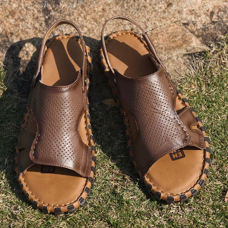 Fashion Open-toe Summer Men's Sandals Outdoor Male Leather Sandals Classic Roman Shoes Soft Dual-Purpose Slippers Beach Rubber Sandals