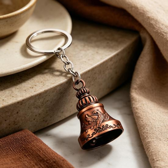 Keychain Pendant Traditional Pattern Retro Bell Design Crisp Ringing Sound Key Holder with Metal Key Ring Backpacks Suitcases Accessory