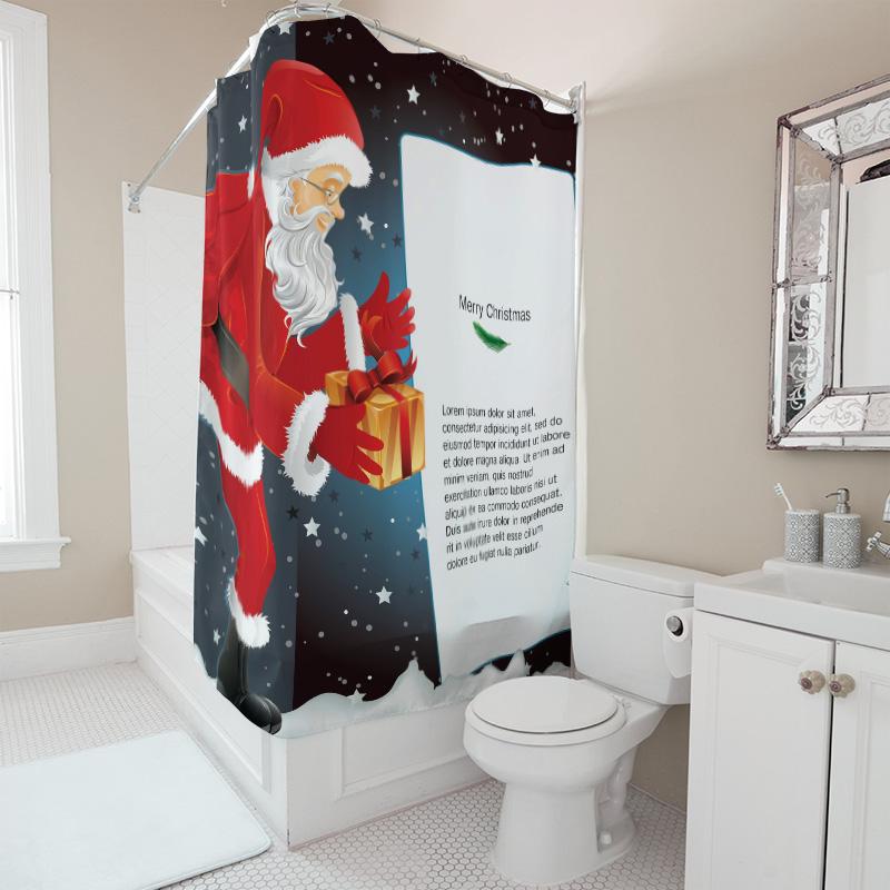 TU Christmas Shower Curtain Santa Claus Holiday Festive Bathroom Decor Waterproof Xmas Home Decor Gift Idea Modern Style