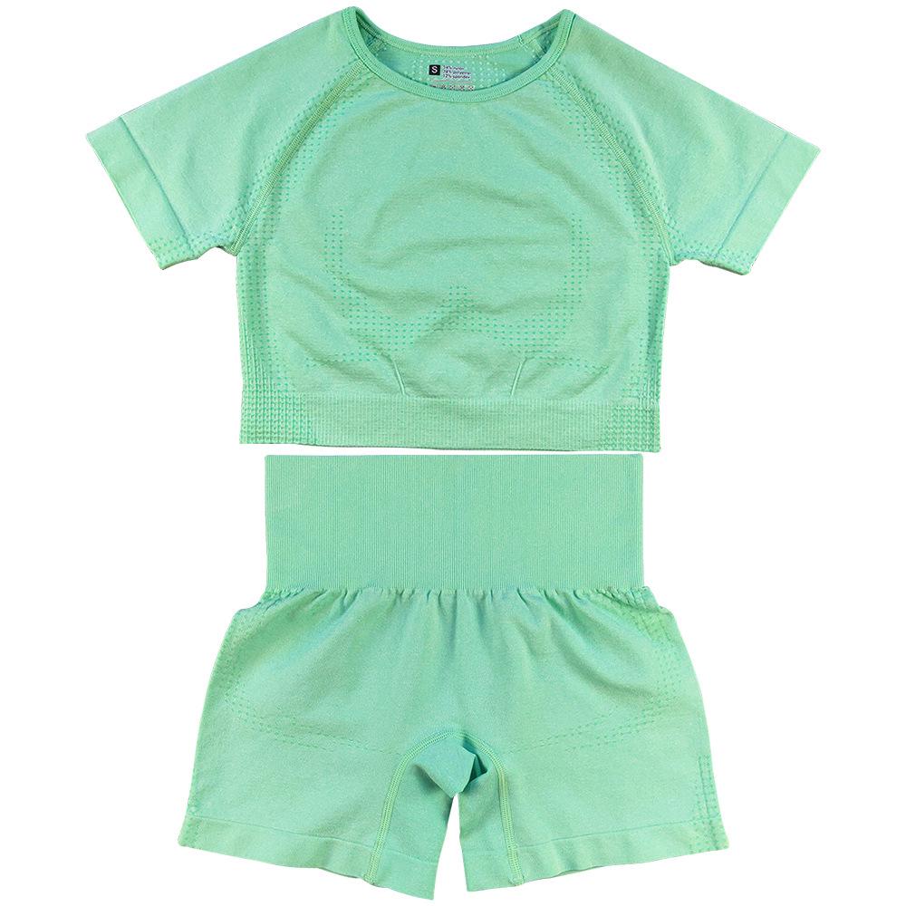 Seamless Women's Yoga and Fitness Two-Piece Set: Short Sleeve Top and Shorts