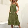 Ladies Casual Sexy Solid Color Suspender Loose Layered Pleated Beach Dress