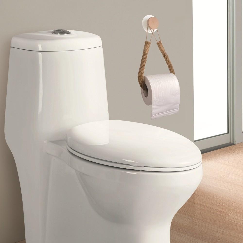 No-Drill Toilet Paper Wood Hook Hand-Woven Jute Rope Tissue Holder Bathroom