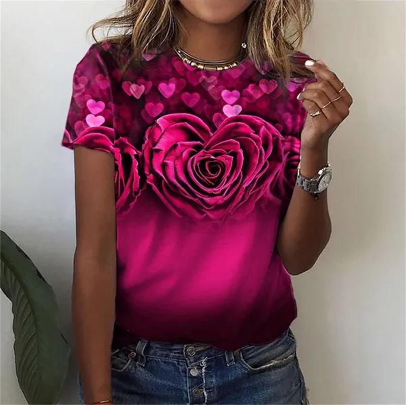 Summer Women's T-shirt Fashion Short Sleeve Tops 3D Floral Printed O-neck Casual T Shirt For Women's Y2k Clothes Loose Tees Tops