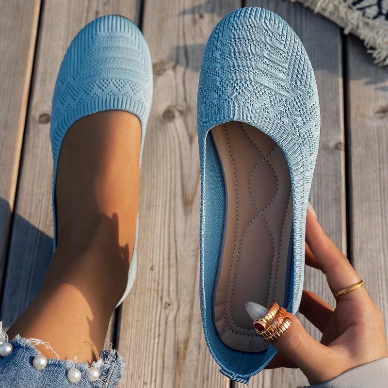 Женские дышащие вязаные балетки, легкие слипоны с мягкой стелькой для повседневной носки 36 синий