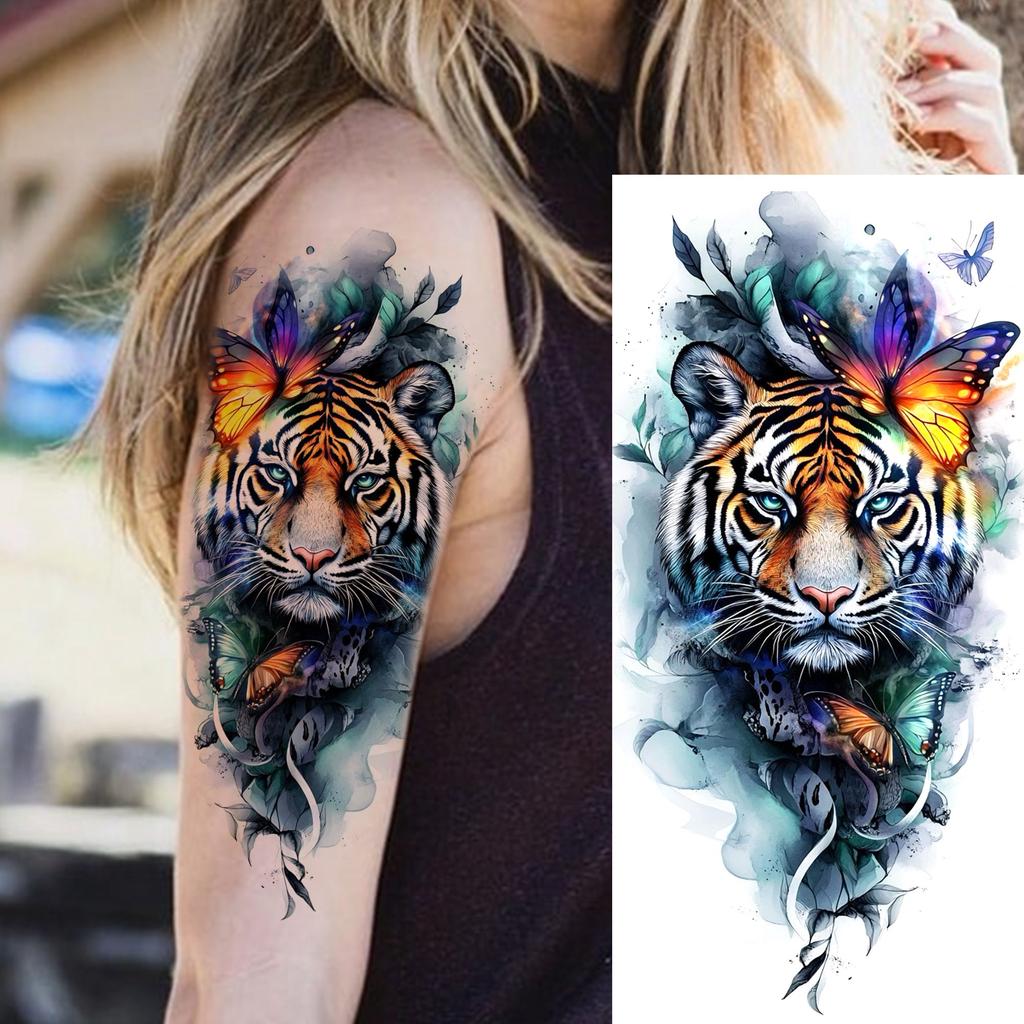 1 list Unikátní Akvarelový Lev Tygr Zvířata Dočasné Tetování Dlouhotrvající Vodotěsný Liška Sova Falešná Tetovací Nálepka Body Art Tetování