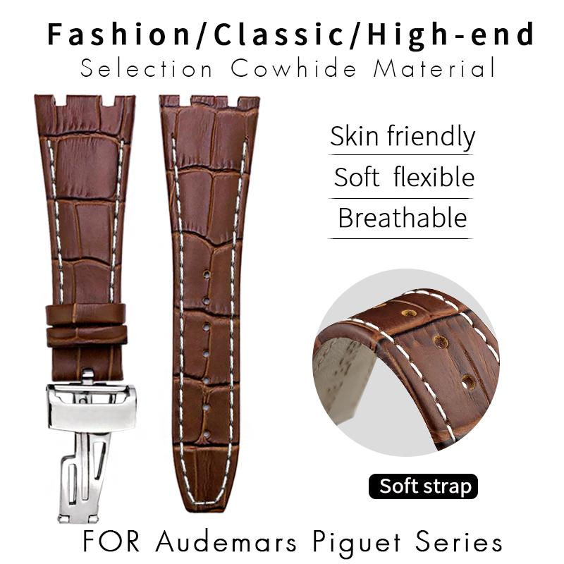 26mm 27mm Calfskin Leather Watch Strap for Audemars Piguet Royal Oak Offshore Ap15400/15500/26331 Watchband Folding Buckle