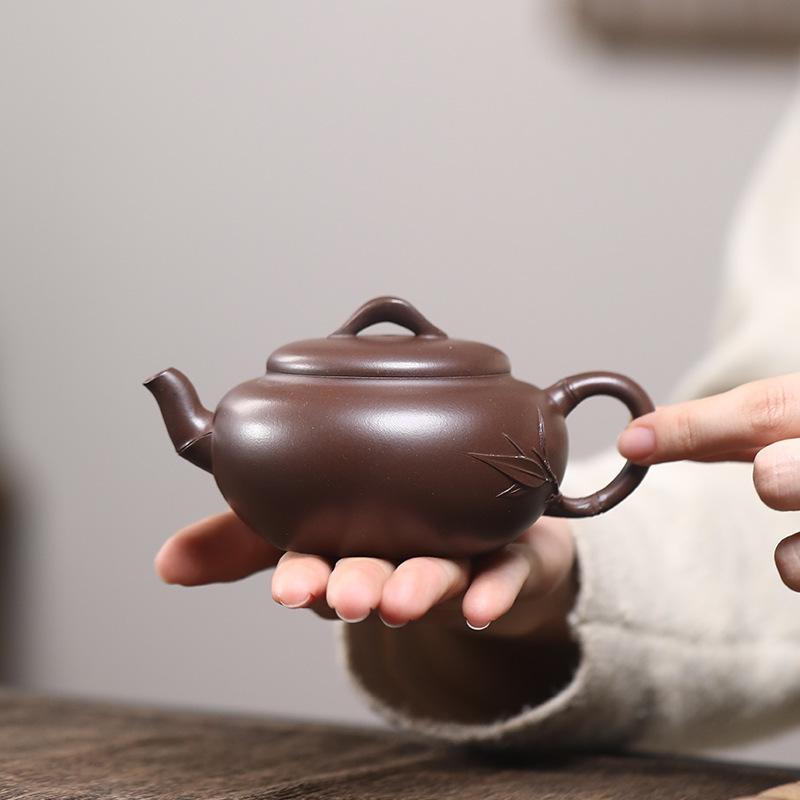 

200ml Handmade Yixing Purple Clay Teapots Handmade Bamboo Pot Raw Ore Purple Mud Kettle Chinese Zisha Tea Set Teaware Supplies