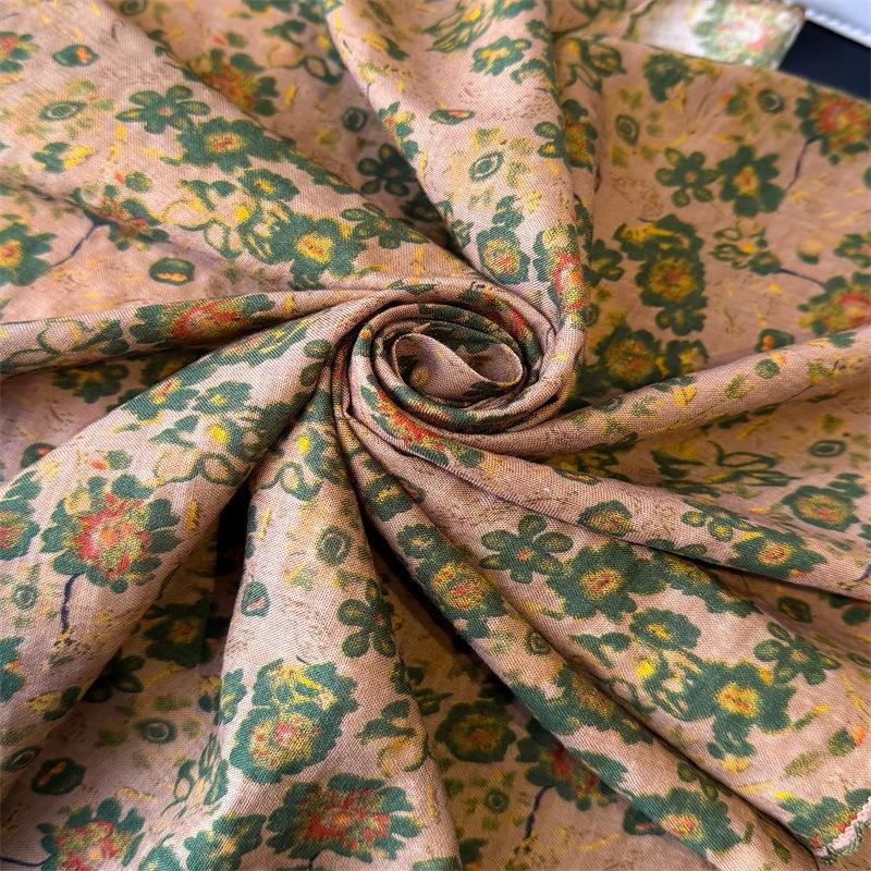 Spring Summer Retro Small Flower Scarf Fashionable Cotton Linen Square Artistic Versatile Women's Neck Protector Hair Strap