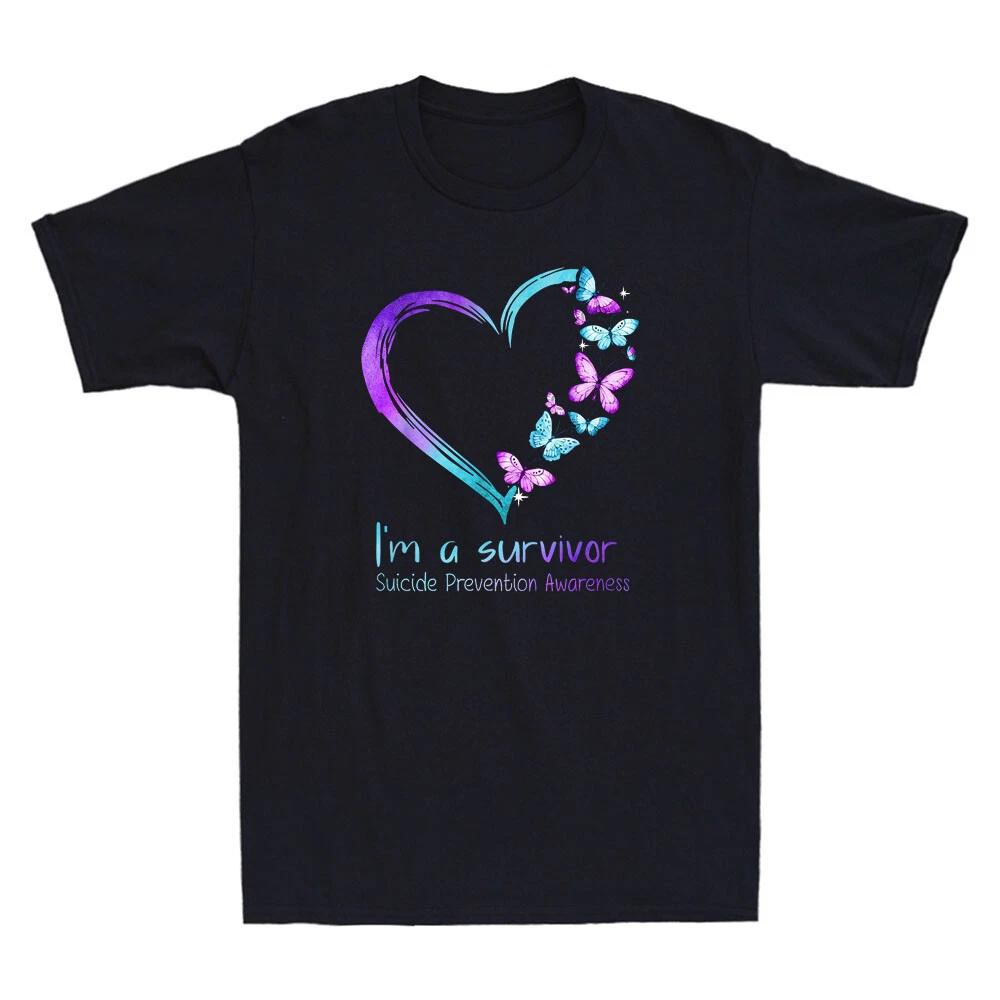 Butterfly Heart I m A Survivor Suicide Prevention Awareness Vintage Mens T-Shirt M