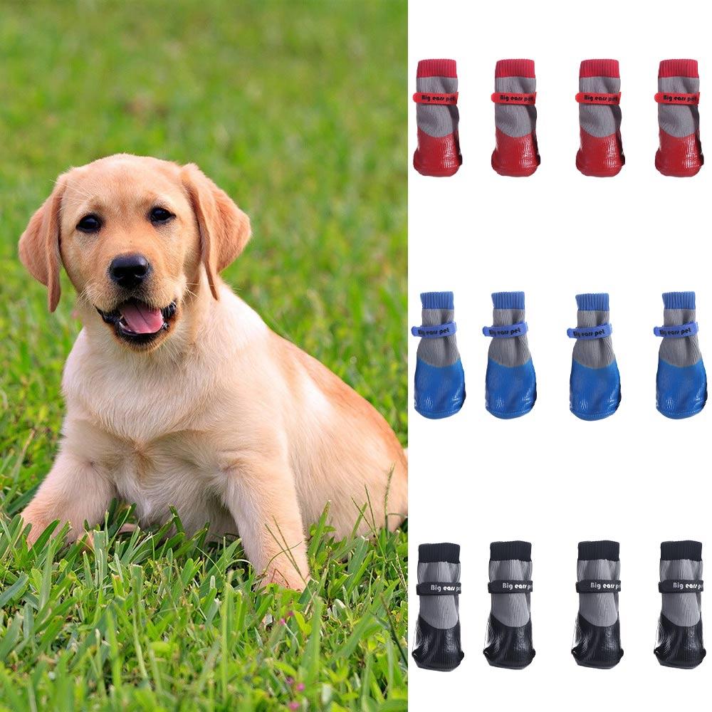 4pcs/set Soft Waterproof Puppy Socks Shoes Non-slip Warm Dog Warm Knit Socks Not Fall Off Wool/Silicone