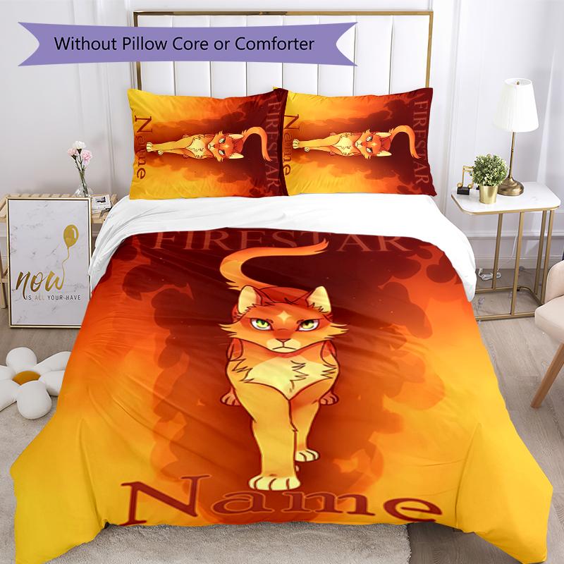 3pcs Custom Name Warriors Cats Bedding Set Duvet Cover Closure Includes 1 Duvet Cover & 2 Pillowcases for All Seasons Bedroom Decor