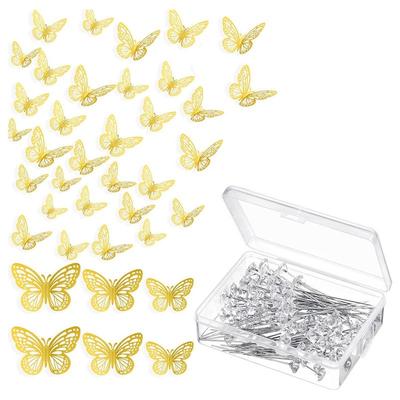 Bom-Conjunto de 160 Peças de Acessórios para Buquê de Flores, 60 Peças de Adesivo 3D Dourado de Borboleta Decoração de Parede e 100 Peças de Alfinetes de Diamante para Corsage Fáceis T
