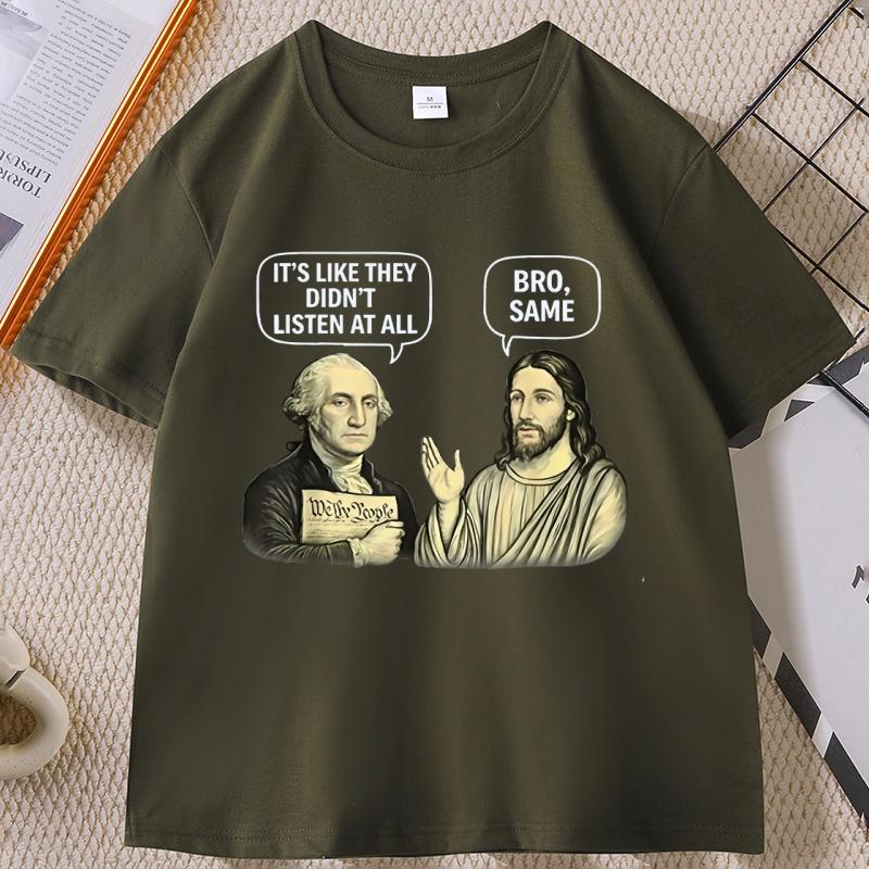 George und Jesus Lustiges Meme T-Shirt Jesus Christliches Religiöses T-Shirt Lässiges Baumwoll Kurzarm Rundhals T-Shirts Unisex Kleidung