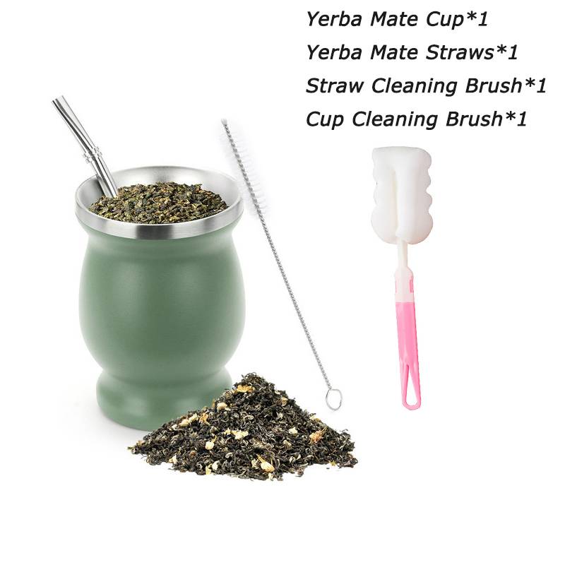 230ML 304 Stainless Steel Mate Cup Double Wall 8oz with Bombillas and Cleaning Brush Double Walled Tea Cup Set