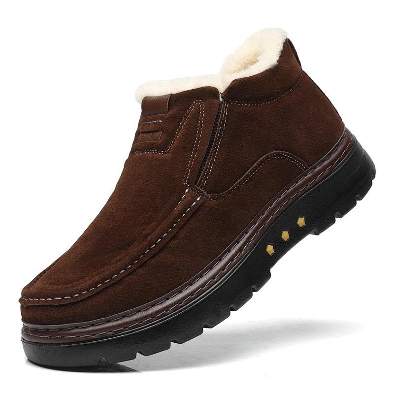 Kald vinter varme snøstøvler 2025 vinter saueskinn pels integrert fleece fortykket sklisikker slitesterk menns kuldebestandige bomullssko