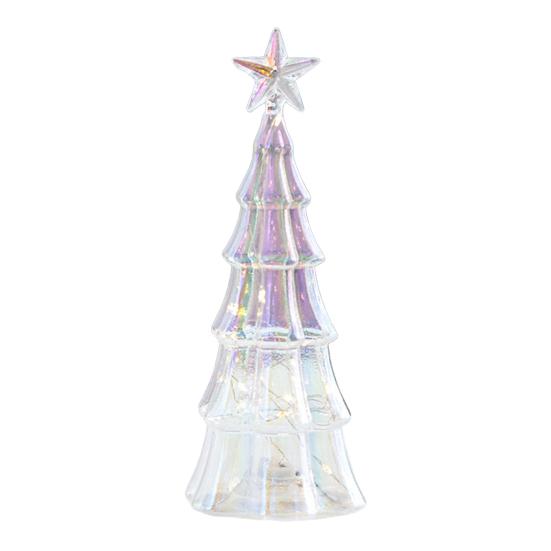 Illuminated Glass Christmas Tree Tabletop Light Up Christmas Tree Figurine for Xmas Home Party Centerpiece Tabletop Mantel Decor