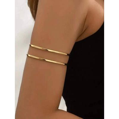 Fashion Simple Hollow Double Metal Bangle Bracelet Stylish Simple Style Opening Adjustable Arm Ring Accessories