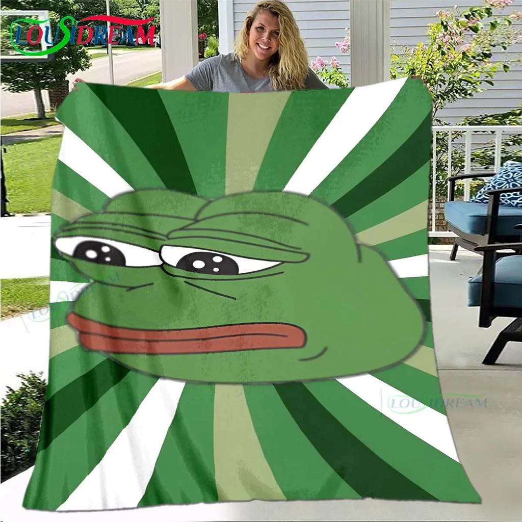 Cartoon Frog Pepe  Printed Four Season Blanket Sofa Cover Travel Bed Plush Office Break Blanket Birthday Gift Picnic Blanket