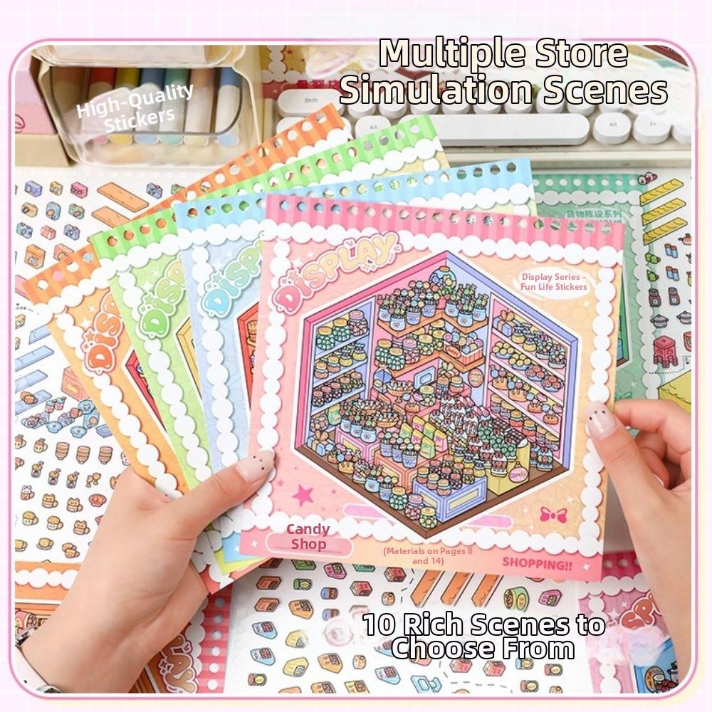 10 Scenes 28 Sheets Scenery Stickers Shop Scene DIY Sticker Book Birthday Gifts