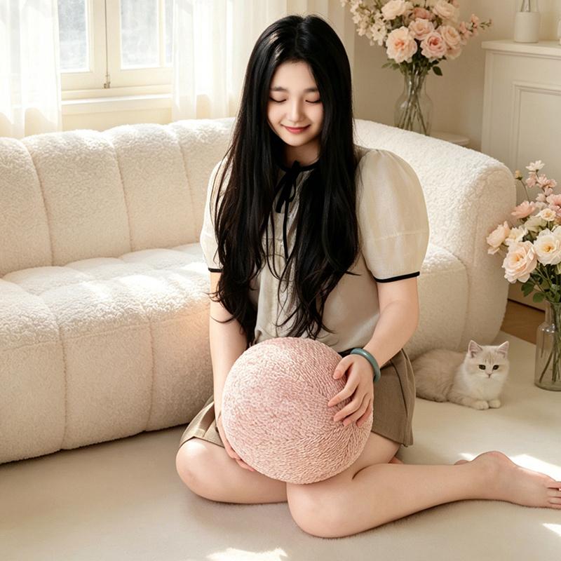 Nordic Style Round Ball Cushion Velvet Seat Pouf Stuffed Throw Pillow Room Sofa Decor Soft Ball Cushion Waist Back Cushions
