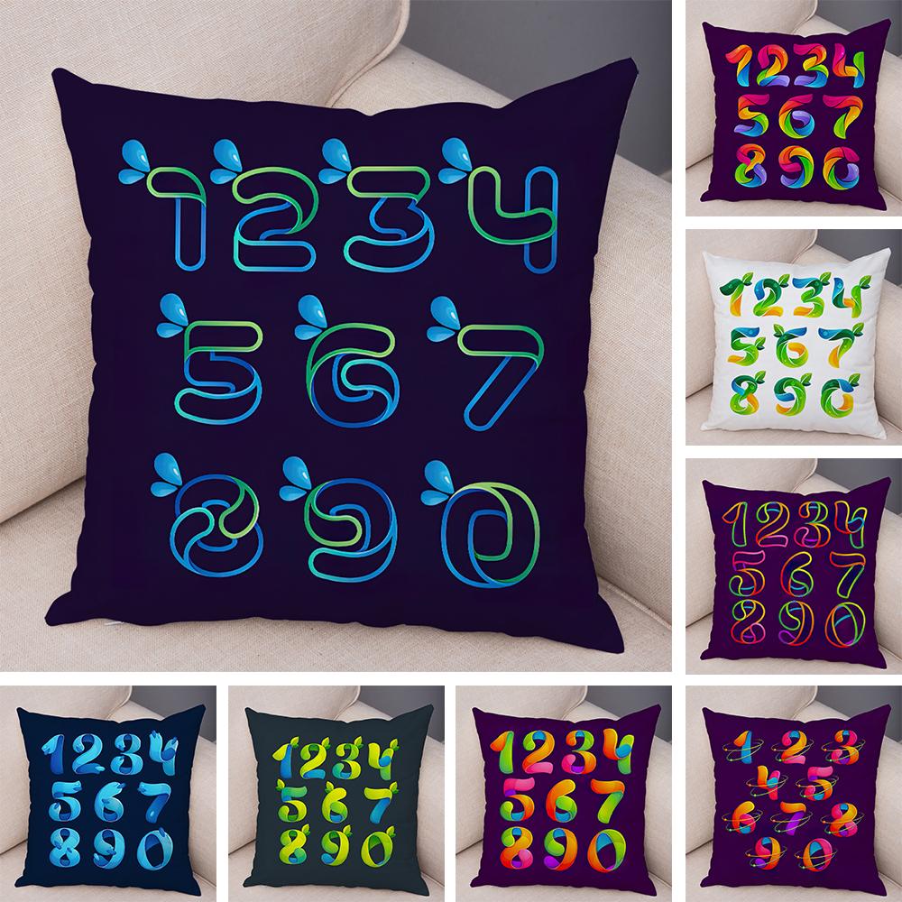 Creative Colorful Abstract Number Cushion Cover Double Sided Soft Polyester Home Decor Pillow Case
