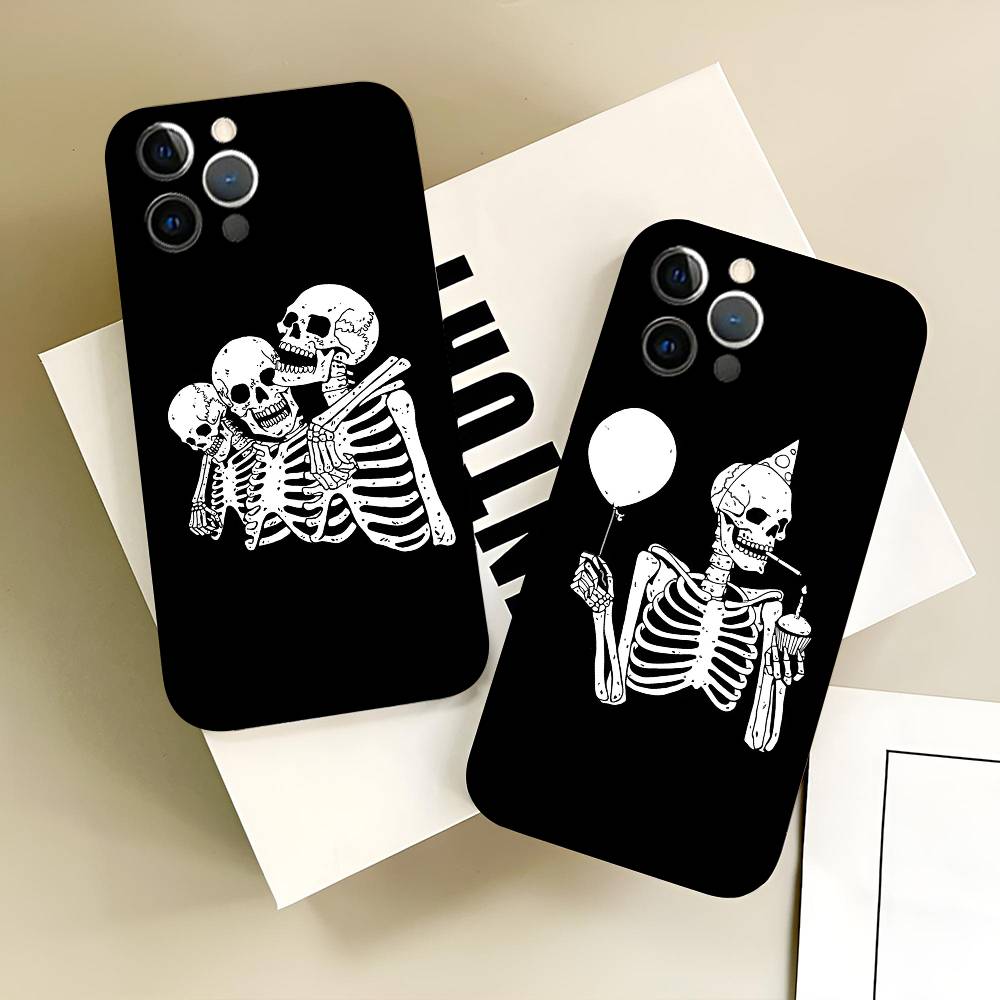 Skeleton Skull Phone Case Black Silicone Soft Shell For IPhone 17 16 15 14 13 12 11 Air Pro Max Plus Hot Sale