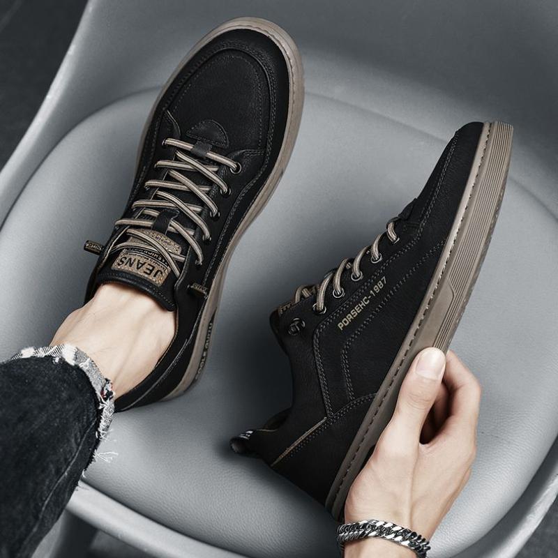2023 New Men's Fashion Casual Leather Shoes Non-slip Wear-resistant Sports Shoes Comfortable Flat Slip-on Casual Shoes Shoes Men