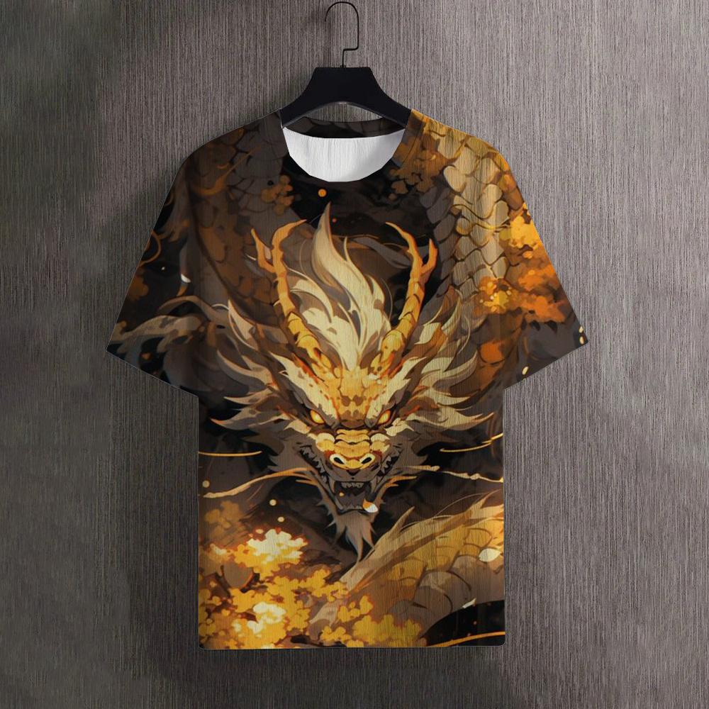 Cool Dragon Men's T-Shirt 3D Print Vintage O-Neck Short Sleeve Fashion Oversized T-Shirts Top Men's Summer Street Clothing