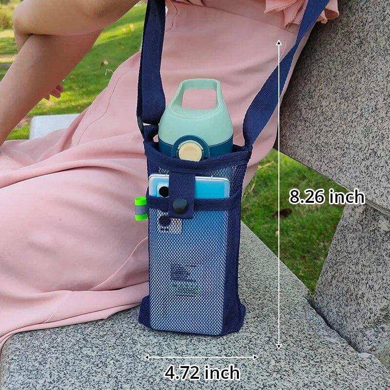 1PC Outdoor Crossbody Storage Mesh Bag Water Cup Cover Protection Case Water Cup Bag Mesh Milk Tea Children's Water Bottle Mesh