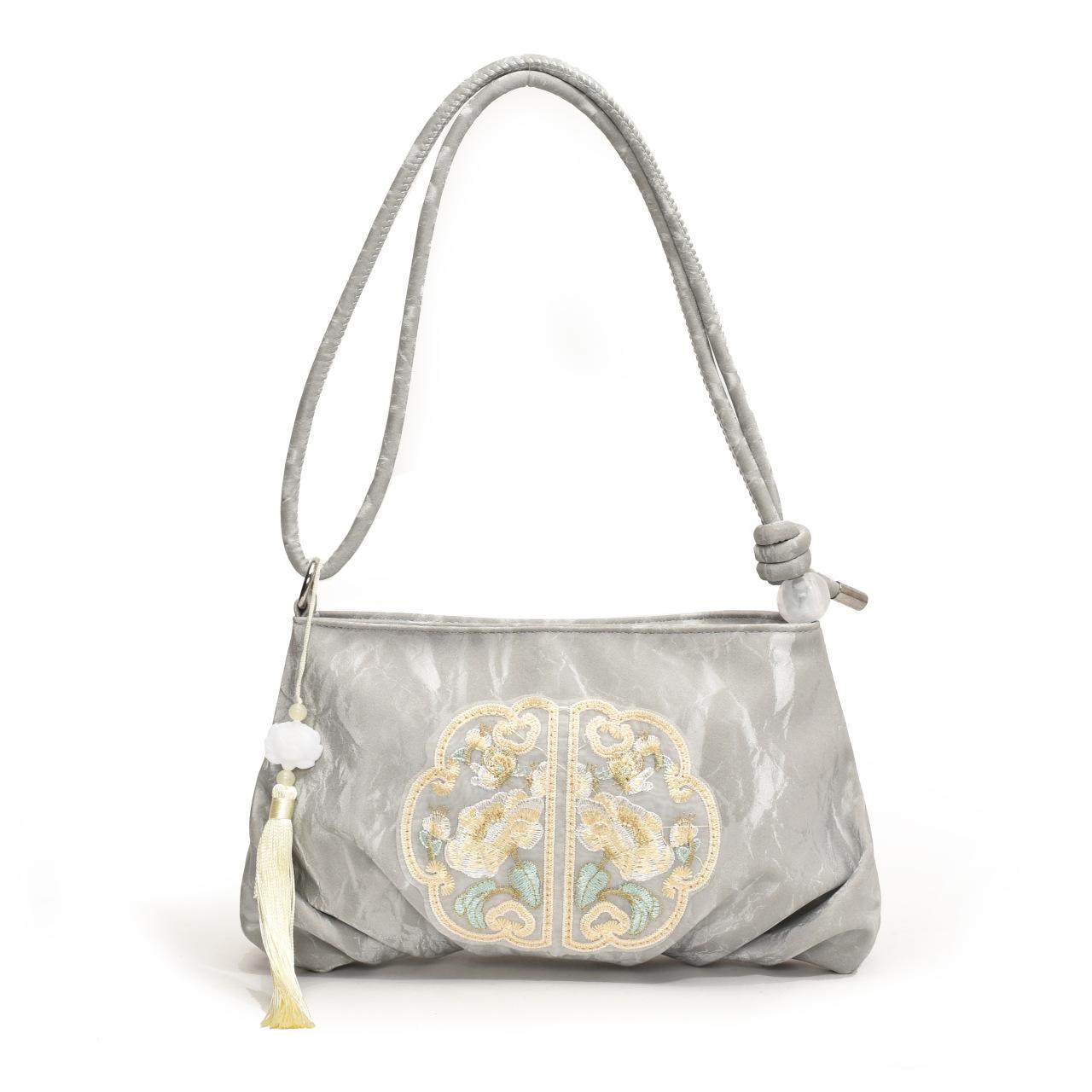 

Вышитая сумка, женская новая в китайском стиле, нишевая женская сумка, сумка на одно плечо подмышкой, сумка в старинном стиле Ханьфу Регулируемый плечевой ремень 29*2*19 серебряный