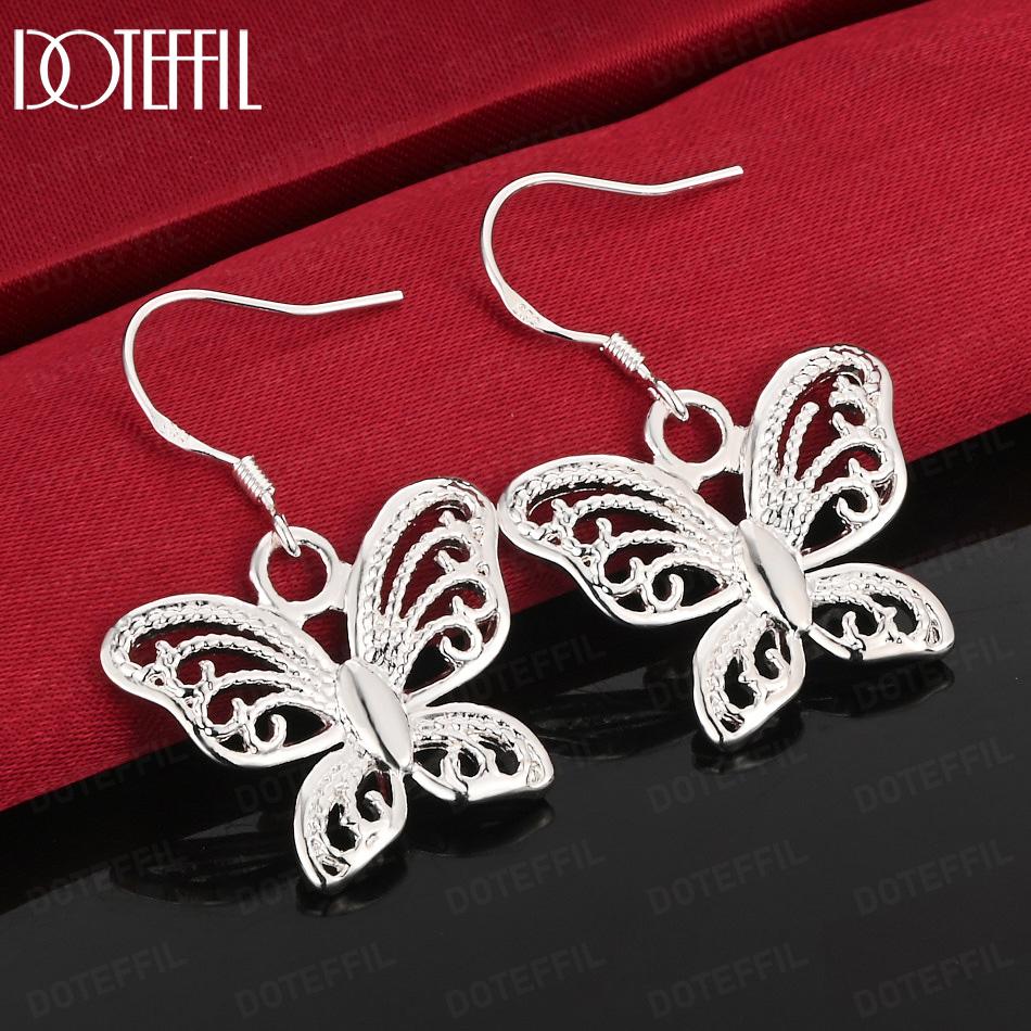 925 Sterling Silver Fashion Gift Butterfly Pierced Earrings Jewelry