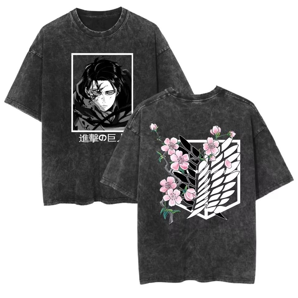 

Аниме Футболки с Вареным Эффектом Атака Титанов Графические Дышащие Футболки с Коротким Рукавом Двусторонняя Печать Винтажные Уличные Футболки L