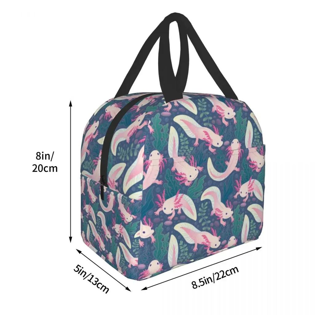 Geantă de prânz drăguță cu axolotli pentru femei, copii, școală, copii, cooler pentru alimente, caldă, izolată, cutie de prânz, portabilă, camping, călătorie, geantă de picnic