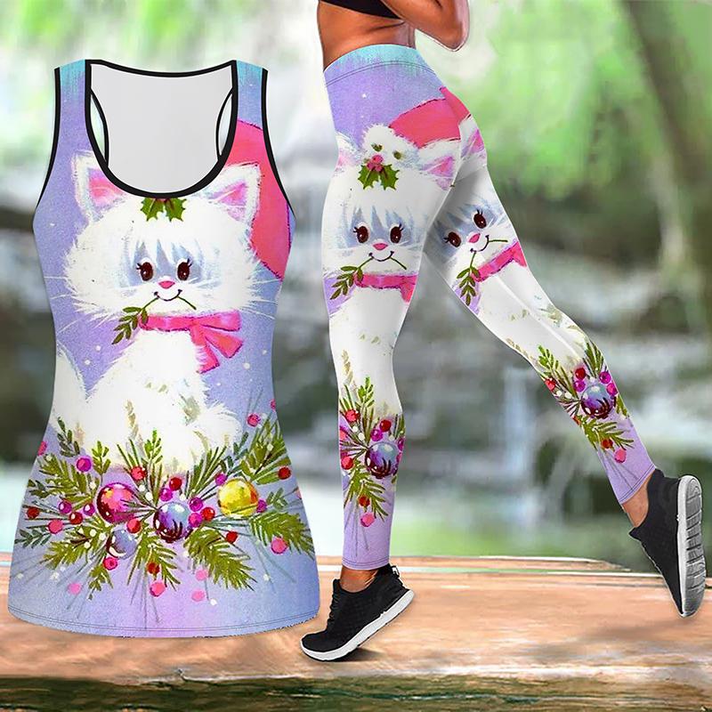 Black Cat Print Yoga Outfit for Women Fashion Workout Leggings Fitness Sports Casual Yoga Pants